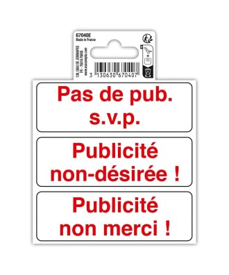 Panneau Publicité interdite PVC10x10cmFR