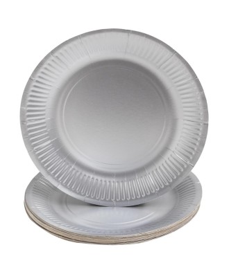 10 Assiettes carton rond Ø23 cm Argent