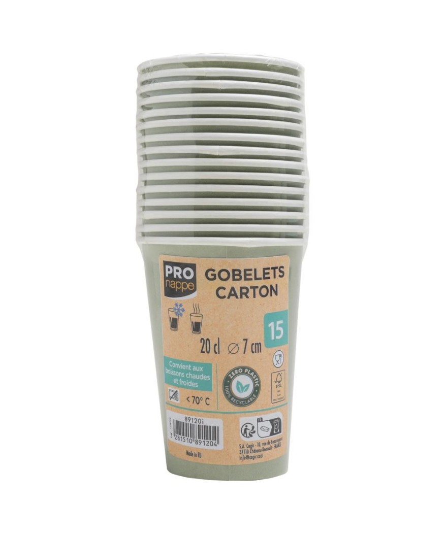15 Gobelets carton 20cl Vert Olive