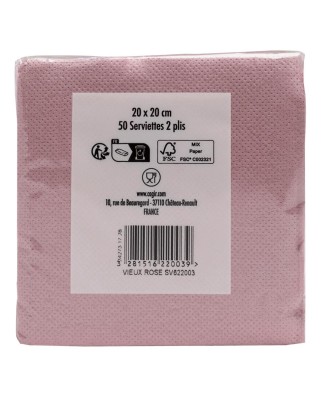 50 Serviettes OUATE 20X20cm Vieux rose