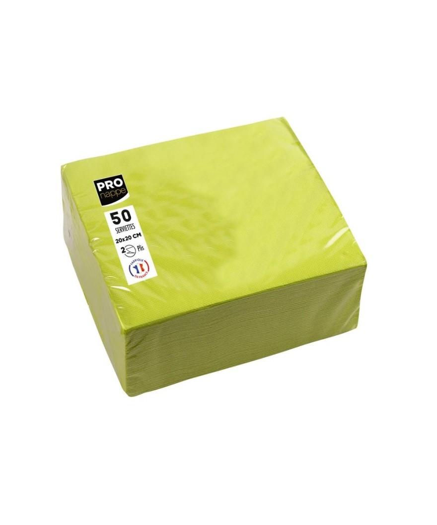 50Serv.OUATE micro-gaufré 20X20Vert kiwi