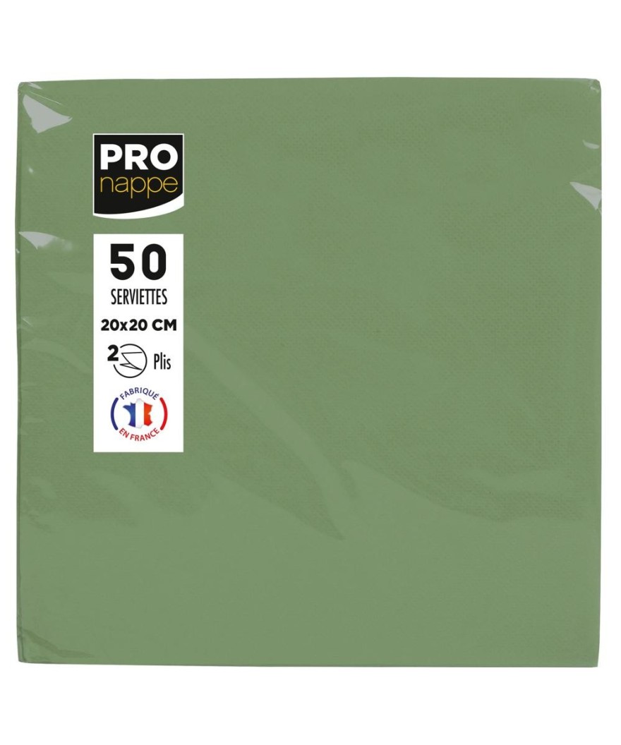 50Serv.OUATE micro-gaufré 20X20 V.olive