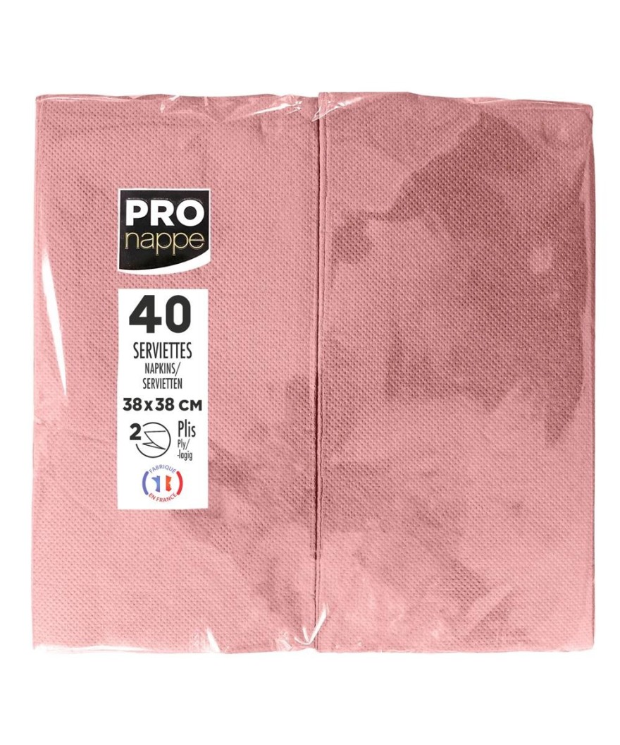 40 Serv.OUATE pliées1/8 38x38 Vieux Rose