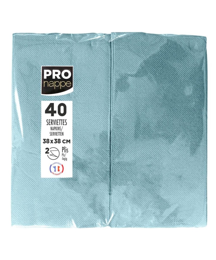 40 Serv. OUATE pliées 1/8 38x38 Bleu Pac