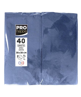 40 Serv. OUATE pliées 1/8 38x38 Bleu M.