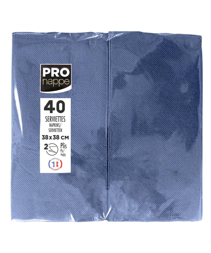 40 Serv. OUATE pliées 1/8 38x38 Bleu M.
