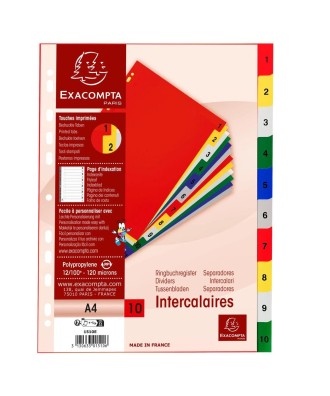 Intercalaires 1-10 A4 PP onglets imprimé