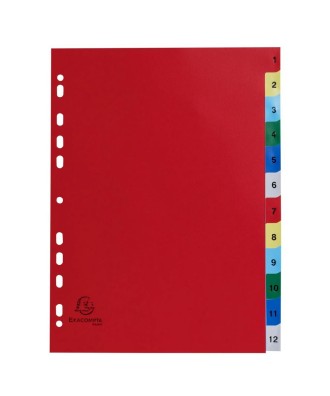Intercalaires 1-12 A4 PP onglets imprim.