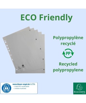 Intercal.impr.A4 Num.1-5 PP recycl gris