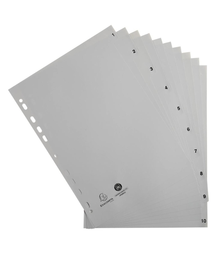 Intercal.impr.A4 Num.1-10 PP recycl gris