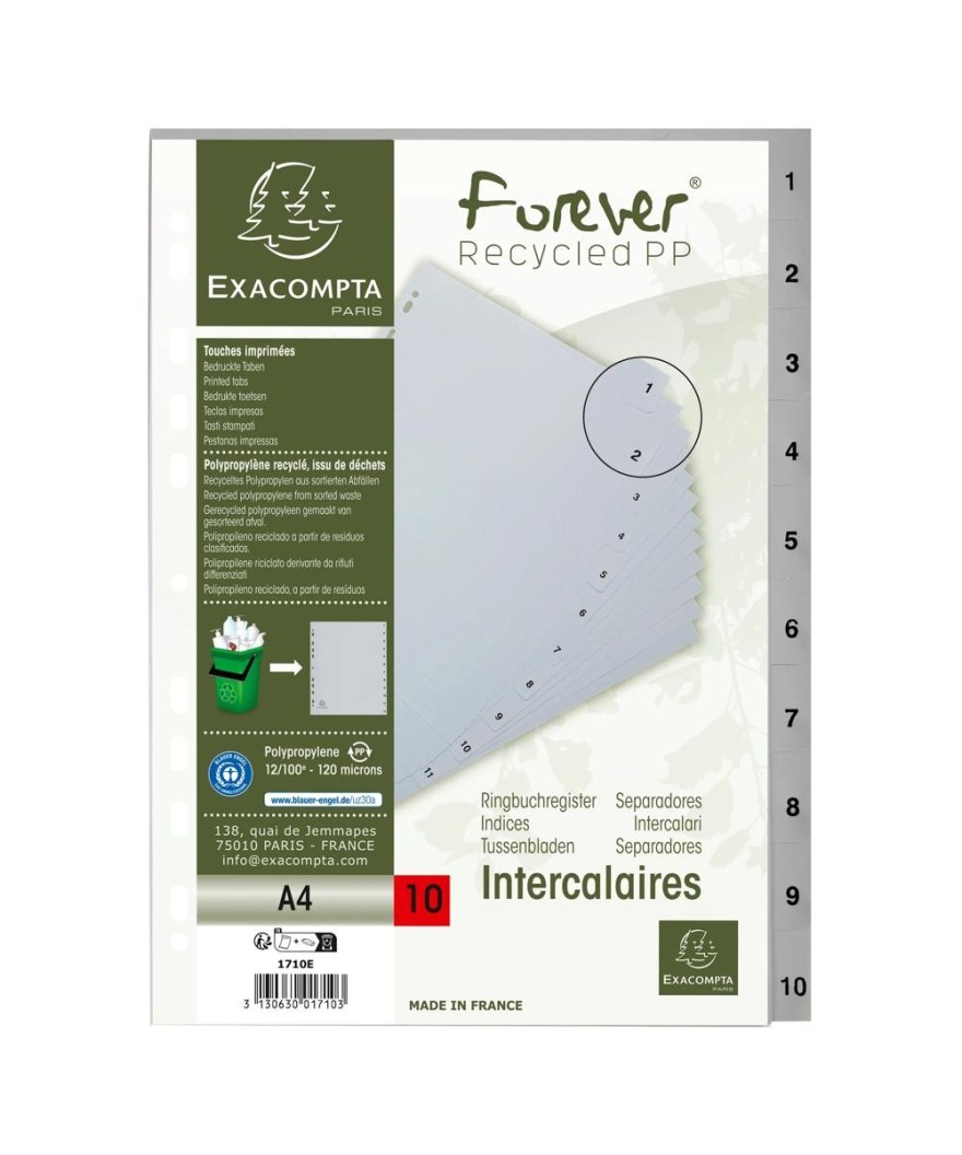 Intercal.impr.A4 Num.1-10 PP recycl gris
