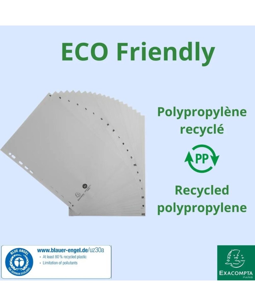 Intercalaires PP recycl gris A4 20p A-Z