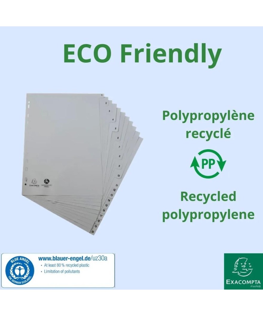 Intercal.impr.A4 Num.1-20 PP recycl gris
