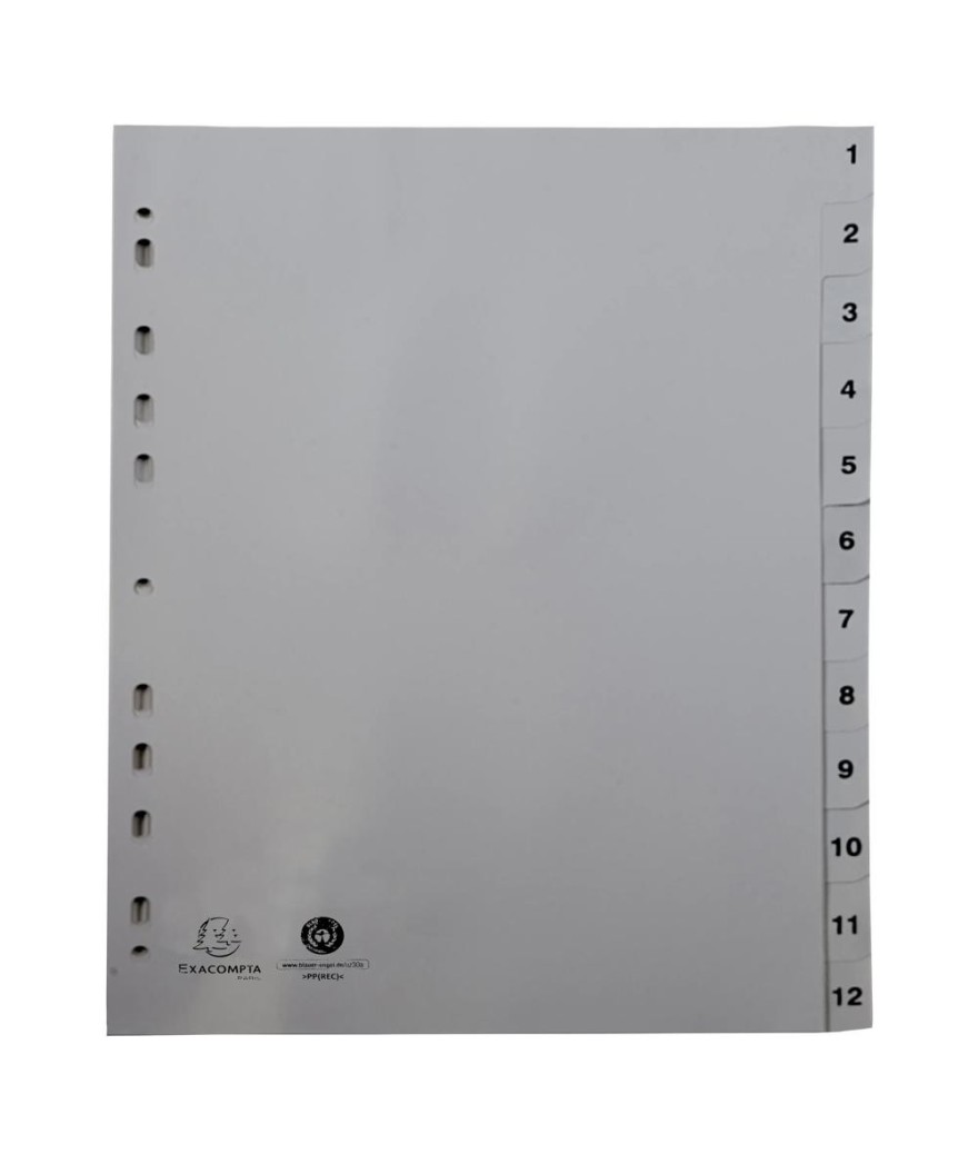 Intercal.impr.A4 Num.1-12 PP recycl gris