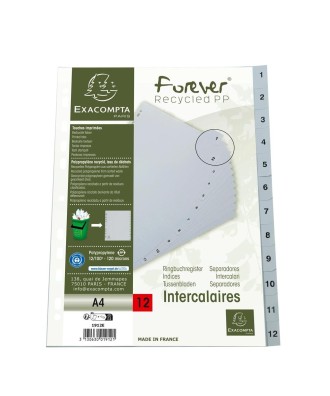 Intercal.impr.A4 Num.1-12 PP recycl gris