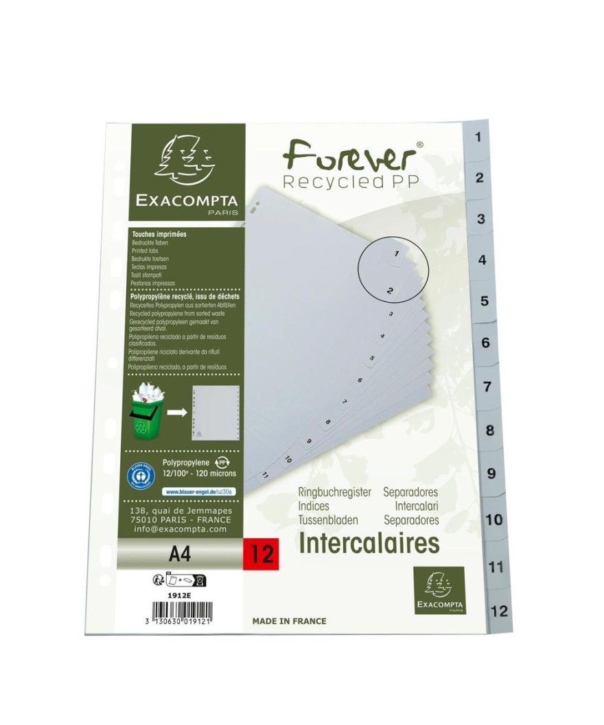 Intercal.impr.A4 Num.1-12 PP recycl gris