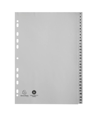 Intercalaires 1-31 A4 PP gris ongl.impr.