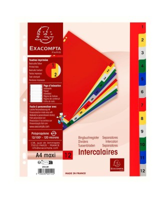 Intercalaires 1-12 A4+ PP onglets imprim