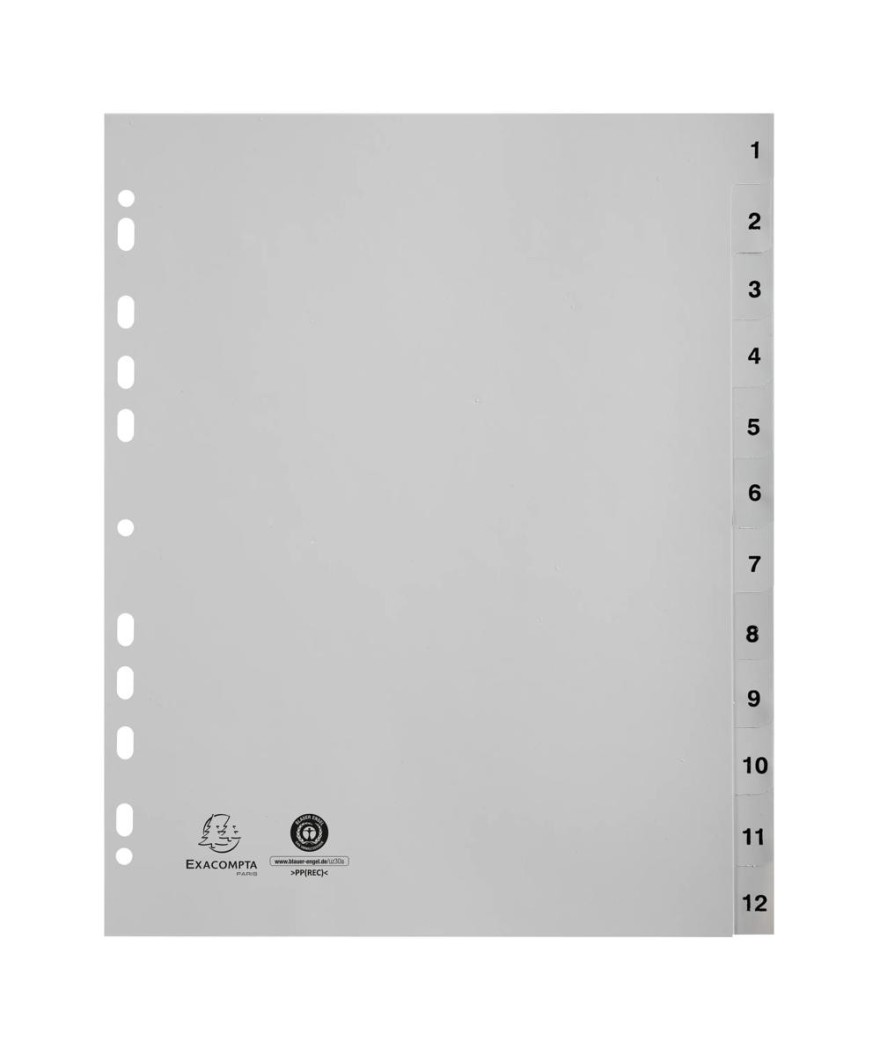 Intercalaires 1-12 A4+ PP gris ongl.imp.