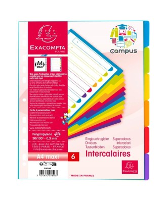 Intercalaires PP A4+ 6 positions CAMPUS