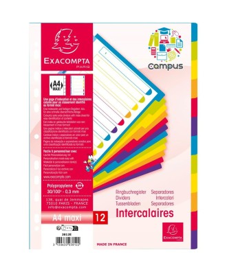 Intercalaires PP A4+ 12 positions CAMPUS