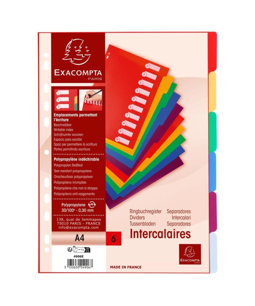 Intercalaire A4 PP 30/100 6 positions