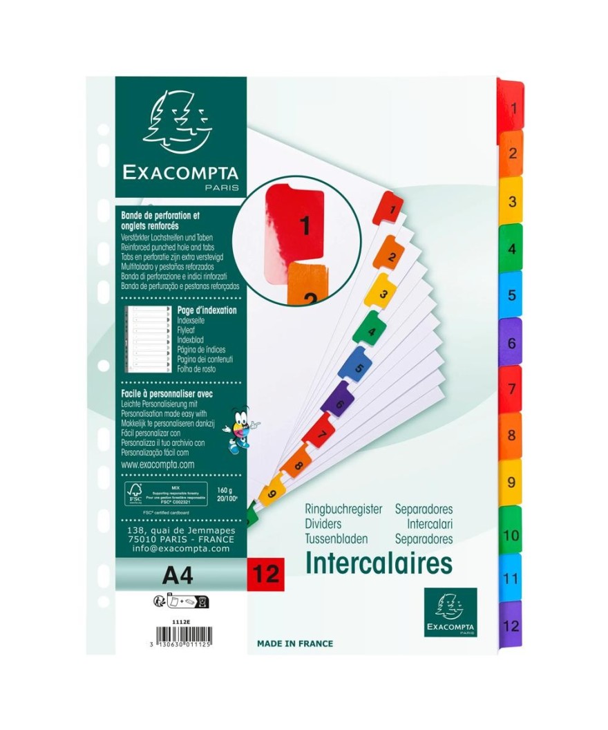 Intercal.12P A4 carte bl.+ongl.coul.imp