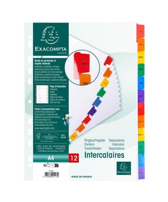 Intercal.Mois A4 carte bl.+ongl.coul.imp