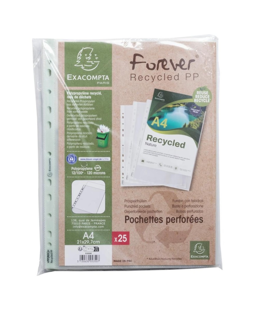 Pt 25 Poch.perforées PP recyclé  120µ A4