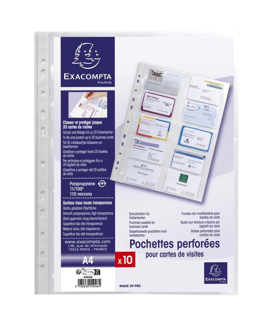 SACHET 10 POCH. A4 PP 10 cartes visite