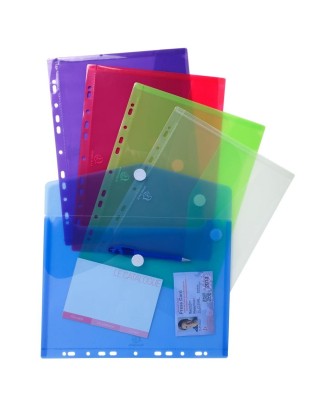 Sach. 5 poch. enveloppes perf. A4 PP Ass