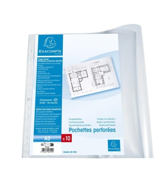 Sachet 10 poch. perfo. PP lisse A3