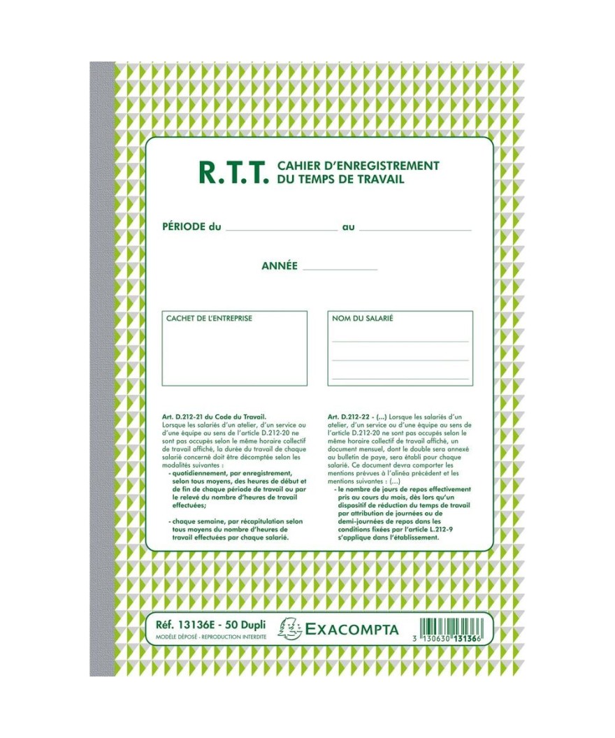 RTT ENREG.DU TEMPS DE TRAVAIL 50D A.