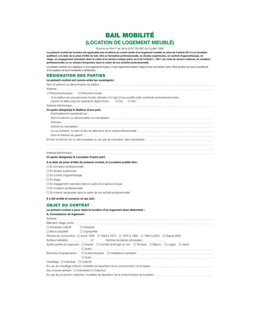KIT DE LOCATION - BAIL MOBILITÉ