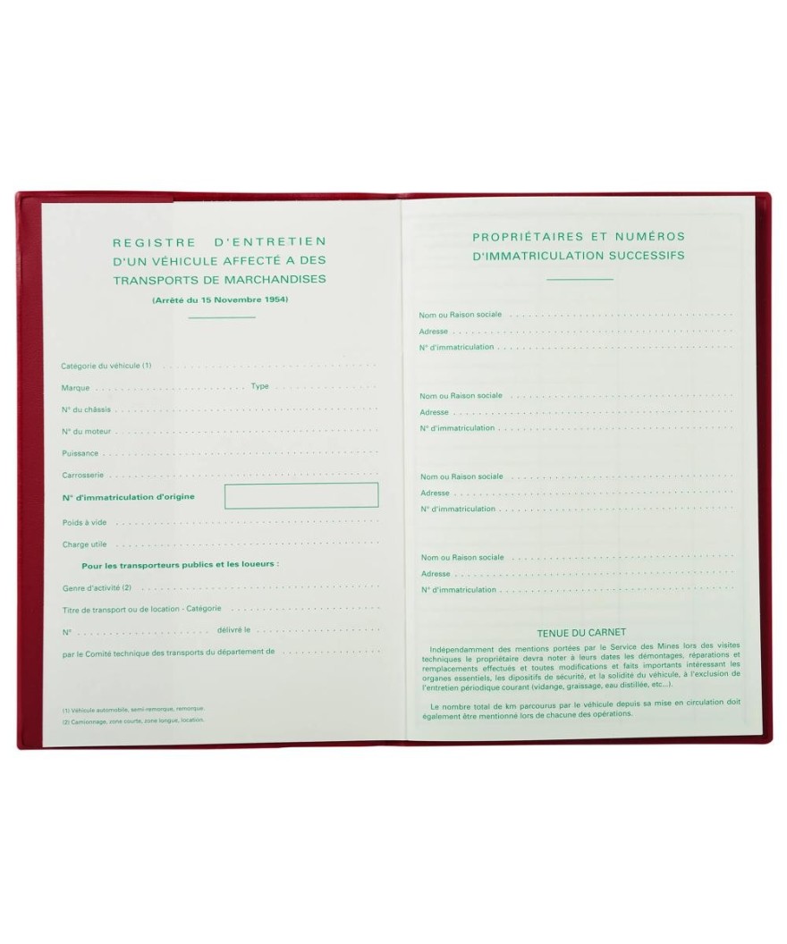 Carnet d'Entretien Véhicules Transports
