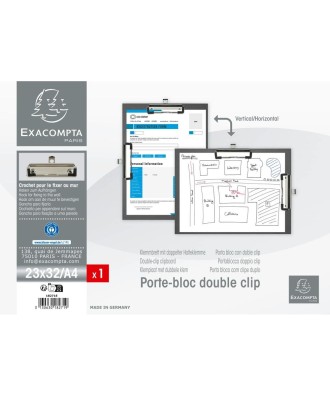 Porte-bloc double clips papier A4 noir