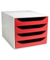 ECOBOX Caisson 4tiroirsOFFICE gris/rouge