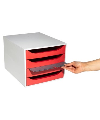ECOBOX Caisson 4tiroirsOFFICE gris/rouge