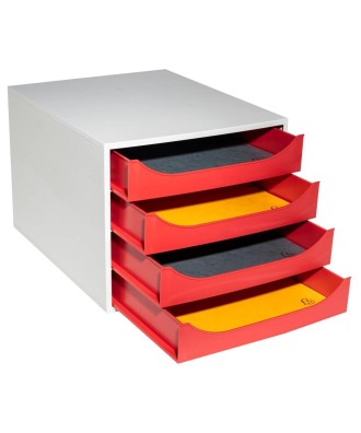 ECOBOX Caisson 4tiroirsOFFICE gris/rouge