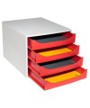 ECOBOX Caisson 4tiroirsOFFICE gris/rouge