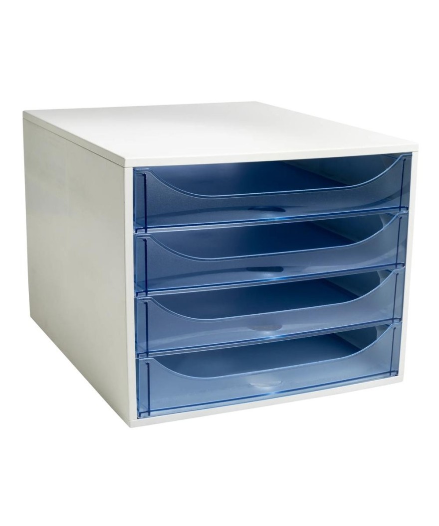 ECOBOX 4 tiroirs gris/bleu glacé transpa