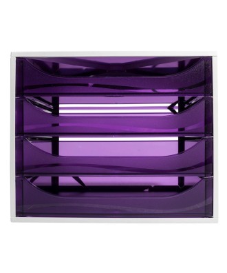 ECOBOX 4 tiroirs gris/violet transparent