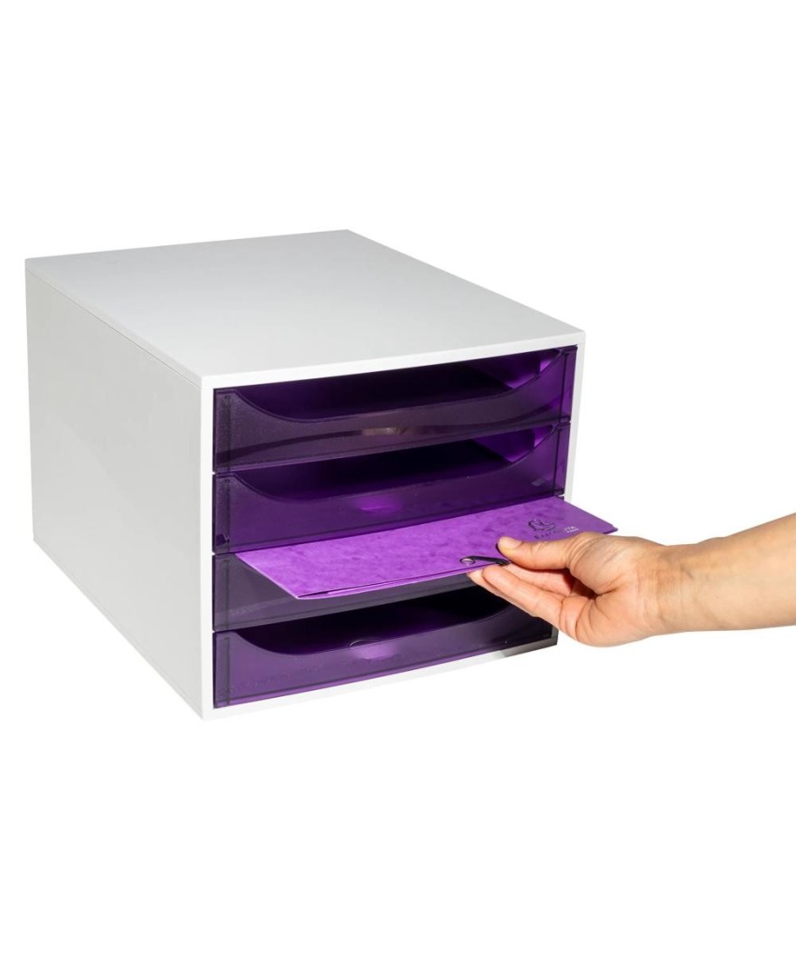 ECOBOX 4 tiroirs gris/violet transparent