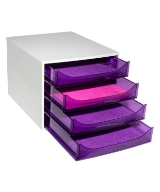 ECOBOX 4 tiroirs gris/violet transparent