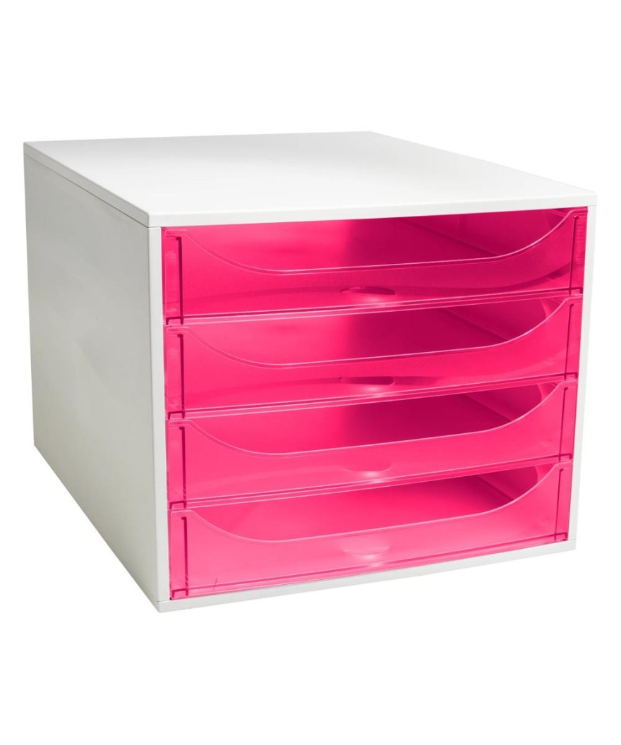 ECOBOX 4 tiroirs gris/framboise transpar