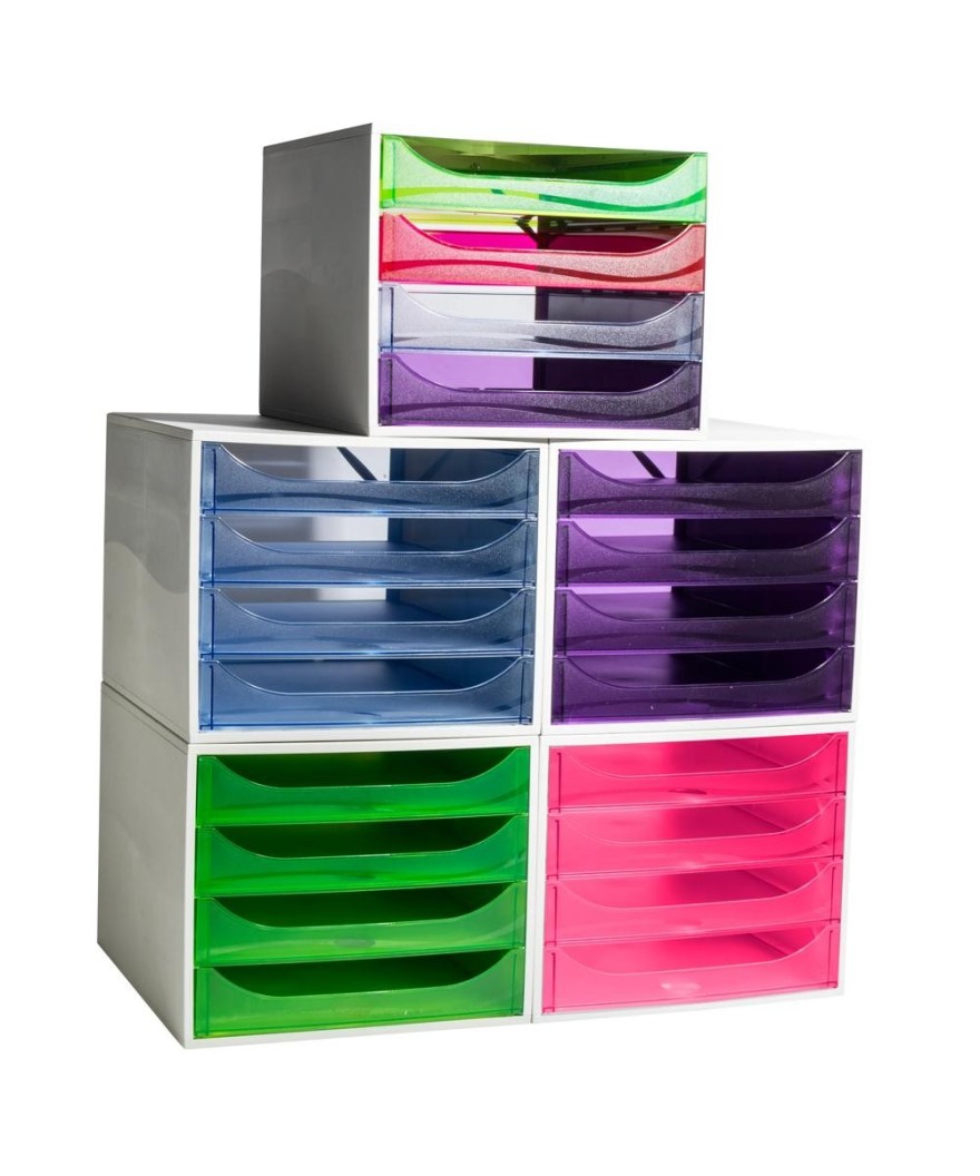 ECOBOX 4 tiroirs gris/framboise transpar
