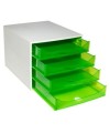ECOBOX 4 tiroirs gris/vert pomme transpa