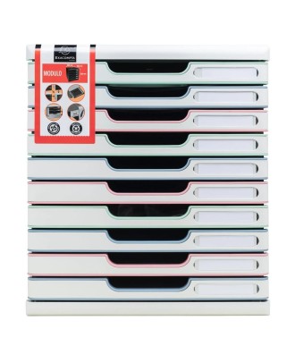 Modulo A4+10tiroirs Aut.Blanc / Coul.ass