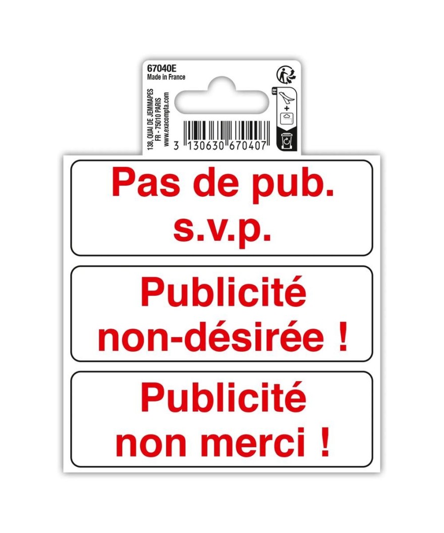Panneau Publicité interdite PVC10x10cmFR