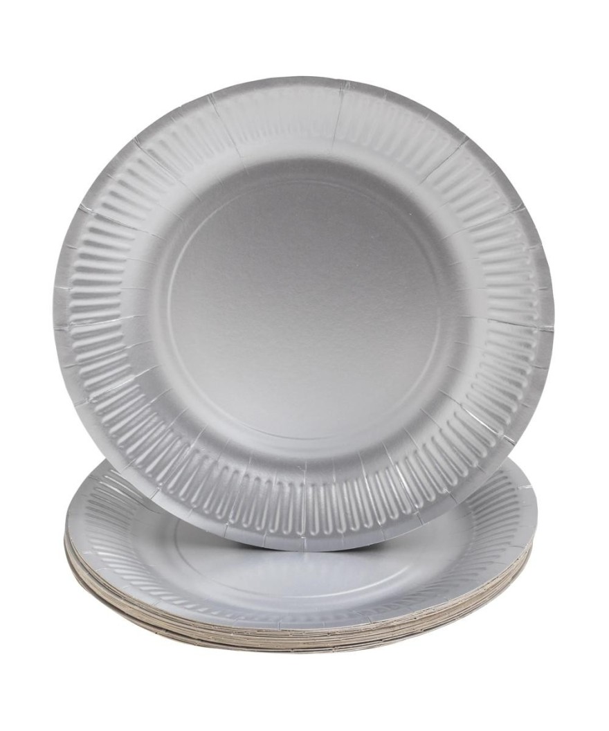 10 Assiettes carton rond Ø23 cm Argent